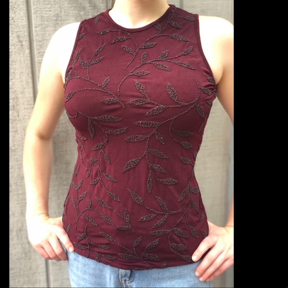 Purple Beaded Top Vtg 90s Gantos